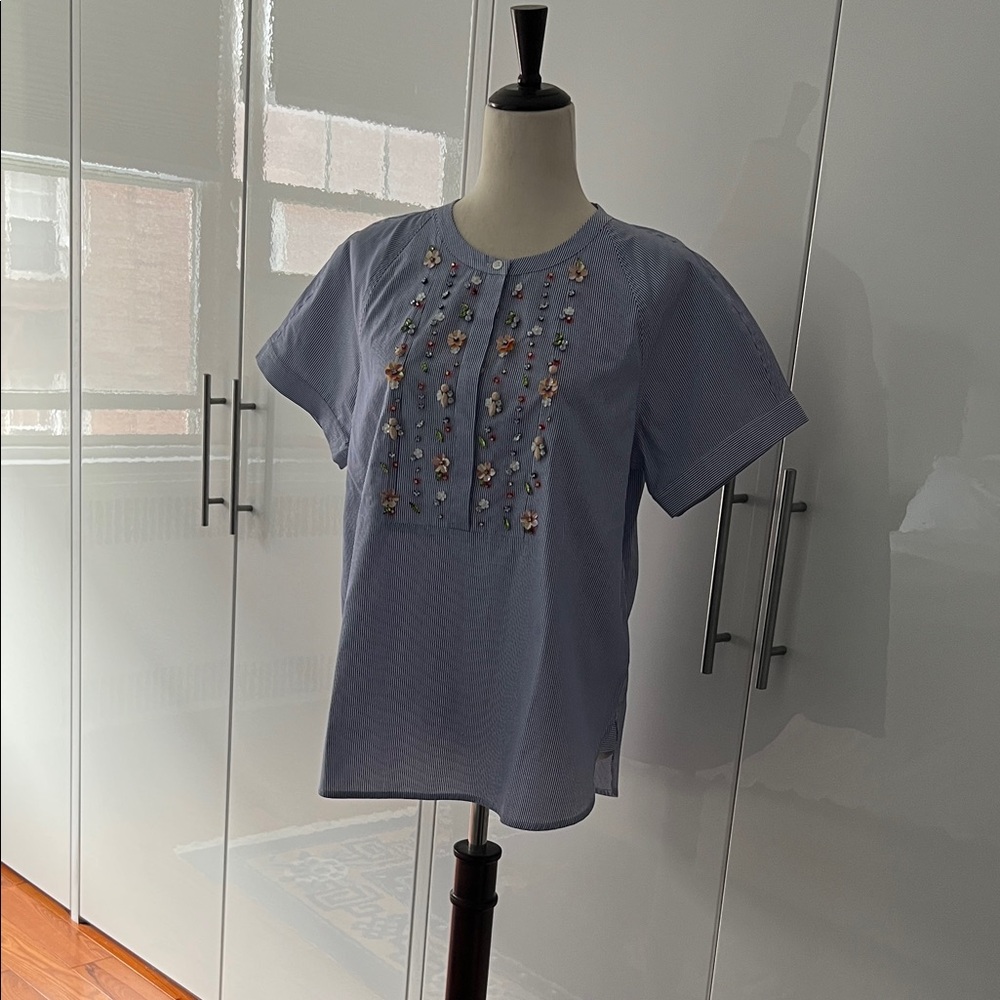J. Crew Light Blue Blouse with Floral Embroidery